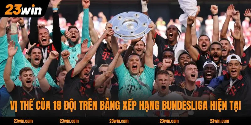 Vị thế của 18 đội trên bảng xếp hạng Bundesliga hiện tại